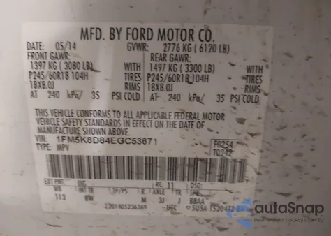 2014 Ford Explorer Xlt z USA, uszkodzony, nr VIN 1FM5K8D84EGC53671